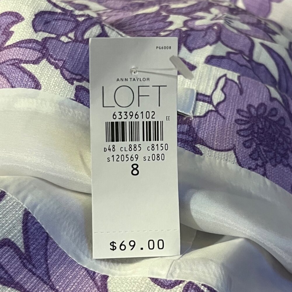 Ann Taylor LOFT Skirt Womens 8 NEW Purple Floral Linen Blend Lined - Picture 6 of 15